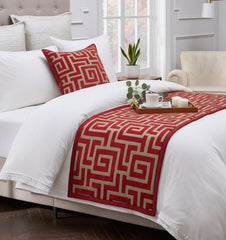 Path - Velvet Red Decorative Bed Runner and Pillow Cover