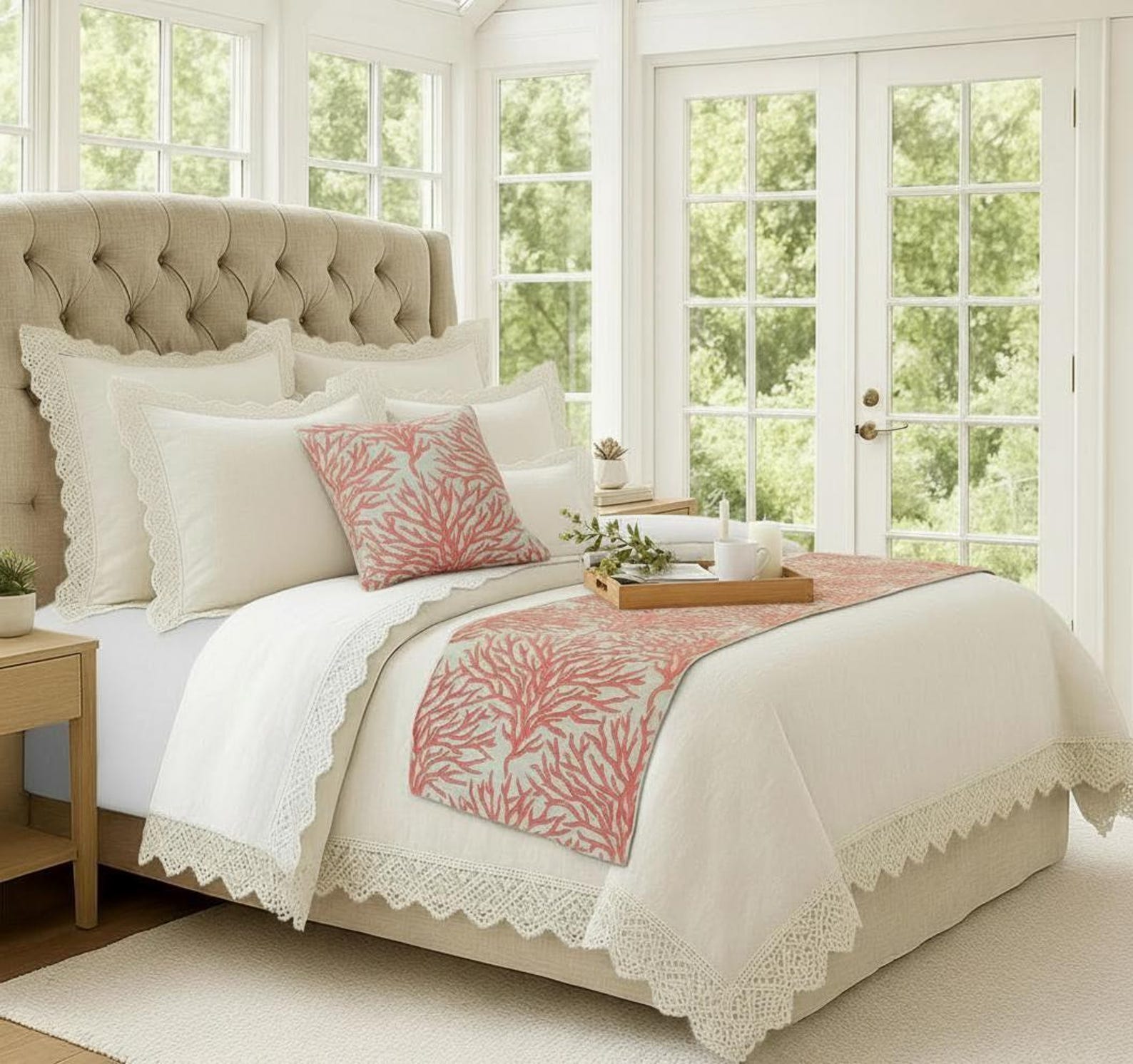 Coraline Pearls Decorative Bed Runner and Pillow Cover