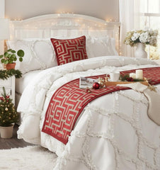 Path - Velvet Red Decorative Bed Runner and Pillow Cover