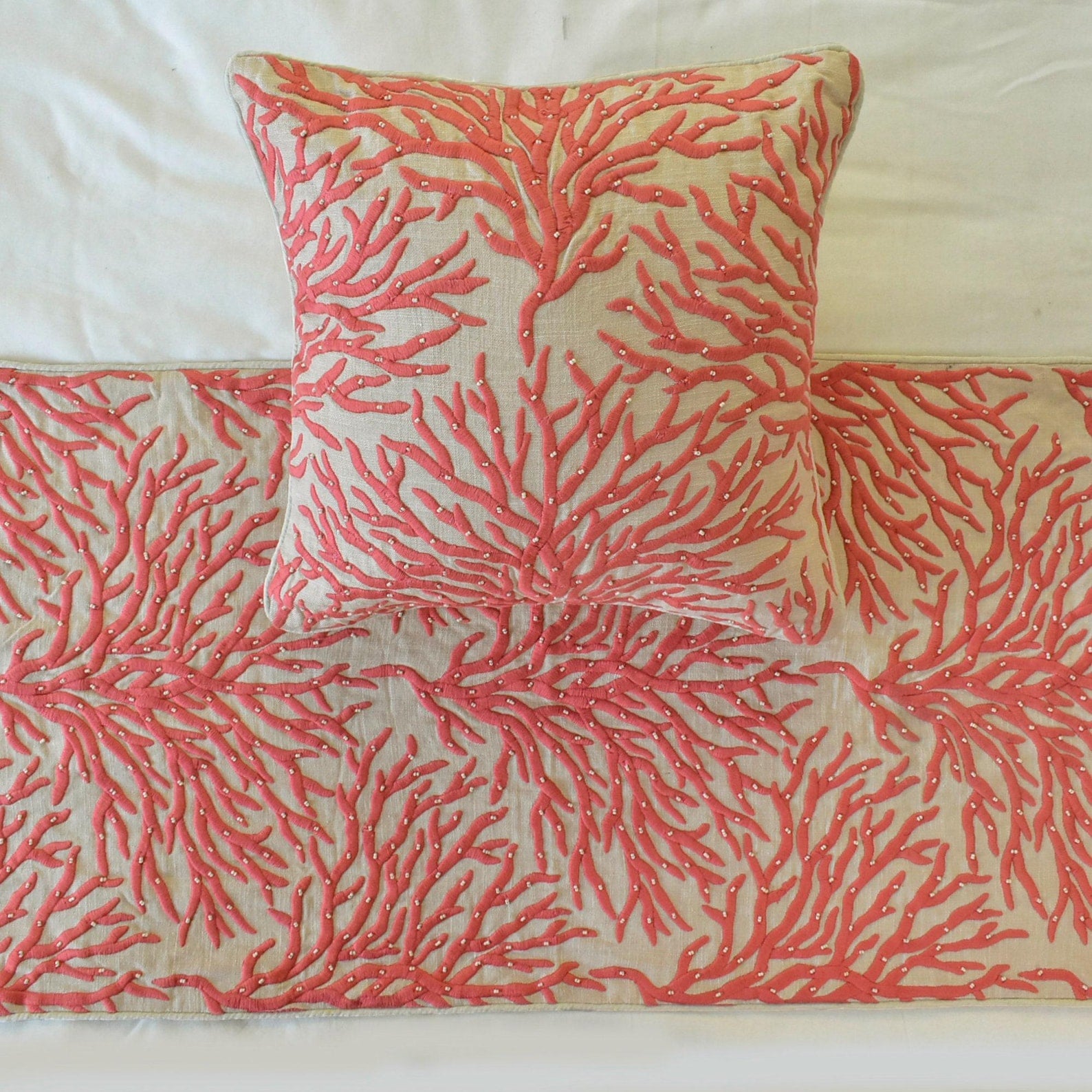 Coraline Pearls Decorative Bed Runner and Pillow Cover