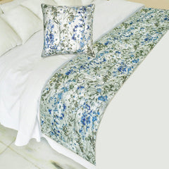 Garden Grace - Cotton Blue Decorative Bed Runner and Pillow Cover