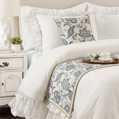 Morning Glories - Cotton Blue Decorative Bed Runner and Pillow Cover