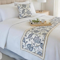 Morning Glories - Cotton Blue Decorative Bed Runner and Pillow Cover