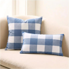 Blue Cotton Lumbar Pillow Cover - Blue Plaid Play