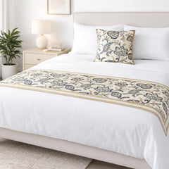 Morning Glories - Cotton Blue Decorative Bed Runner and Pillow Cover