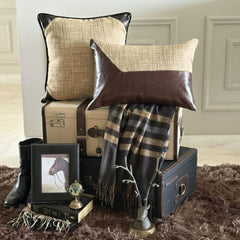 The George - Brown Linen & Faux Leather Decorative Euro Sham
