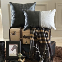 Tanner Black - Black Faux leather Throw Pillow Cover