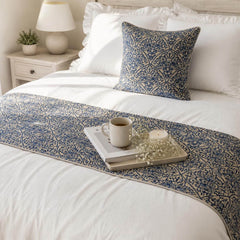 Farzeen Blue - Cotton Blue Decorative Bed Runner and Pillow Cover