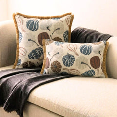 Blue Harvest Pumpkin - Blue Woven Jacquard Decorative Lumbar  Pillow Cover