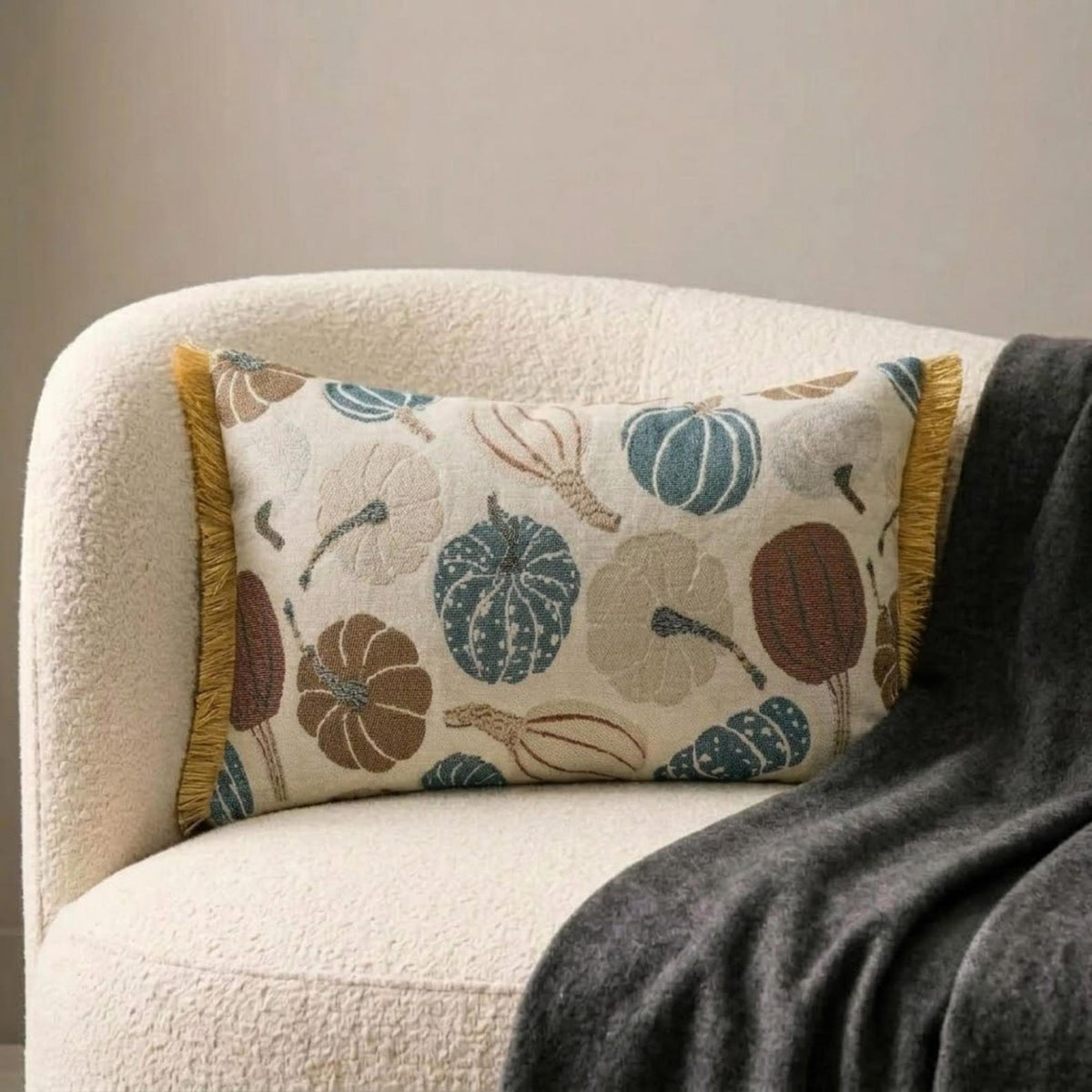 Blue Harvest Pumpkin - Blue Woven Jacquard Decorative Lumbar  Pillow Cover