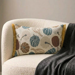 Blue Harvest Pumpkin - Blue Woven Jacquard Decorative Lumbar  Pillow Cover