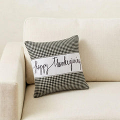 Thanksgiving - Black Jacquard Happy Thanksgiving Throw Pillow Cover