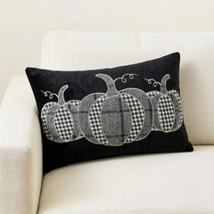 Black Linen Decorative Lumbar  Pillow Cover - Vintage Pumpkins