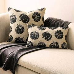 Black Jacquard Decorative  Throw Pillow Cover - Noir Pumpkin