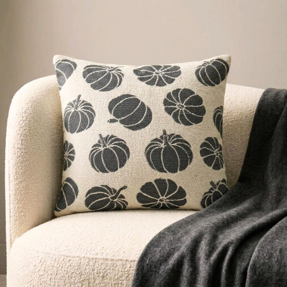 Black Jacquard Decorative  Throw Pillow Cover - Noir Pumpkin