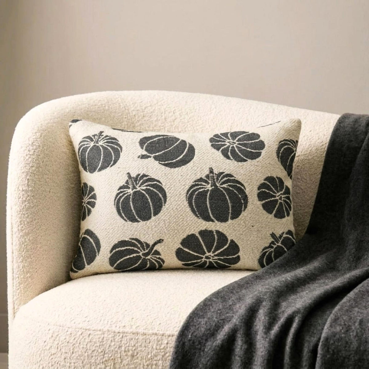 Black Jacquard Decorative Lumbar  Pillow Cover - Pumpkin Eclipse