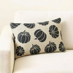 Black Jacquard Decorative Lumbar  Pillow Cover - Pumpkin Eclipse