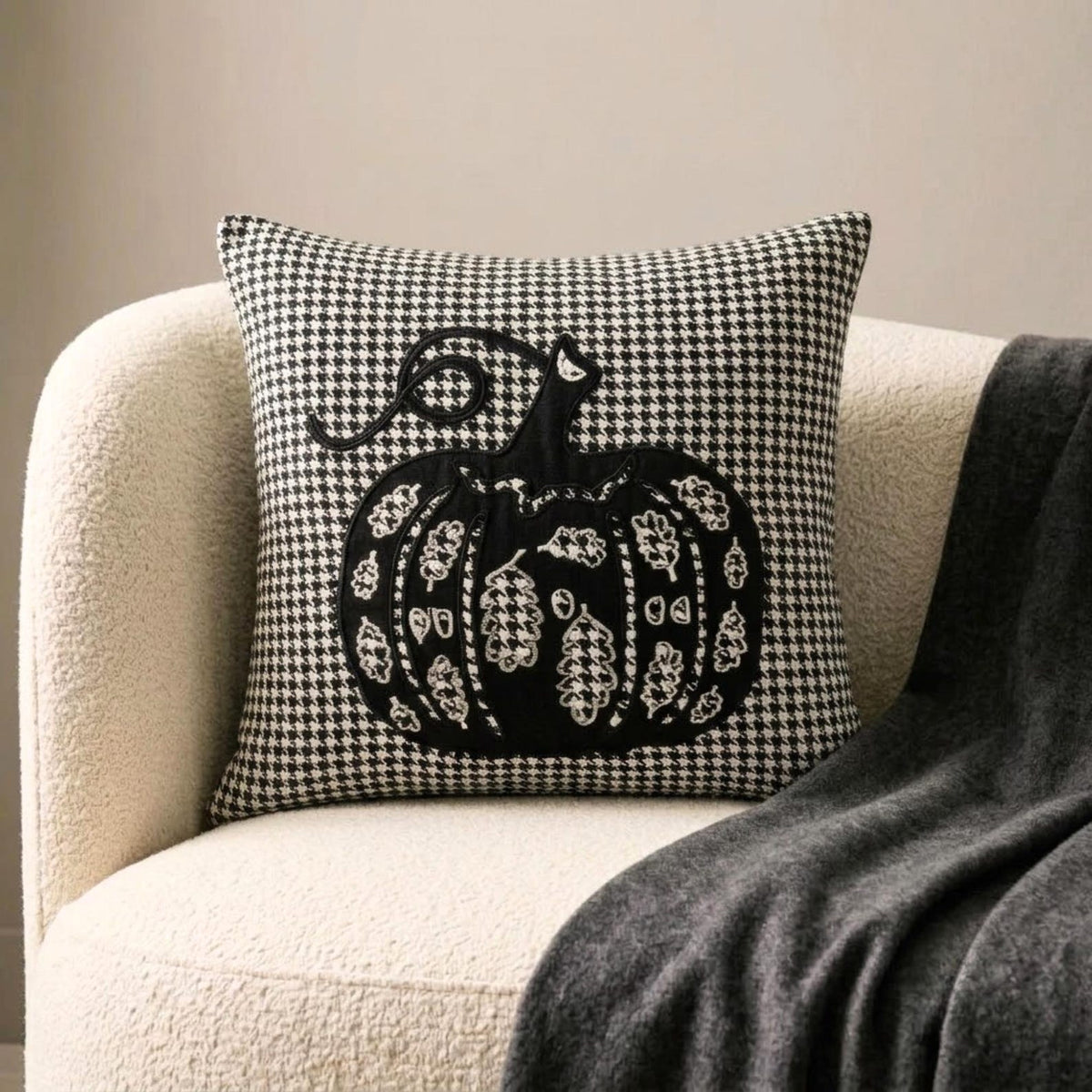 Black Jacquard Decorative Throw Pillow Cover - Classic Pumpkin