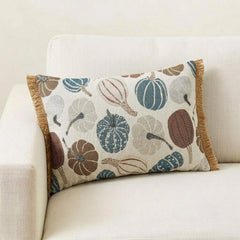 Blue Harvest Pumpkin - Blue Woven Jacquard Decorative Lumbar  Pillow Cover
