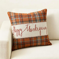 Thankful Harvest - Orange Velvet Happy Thanksgiving Throw Pillow Cover