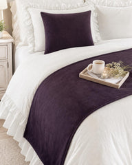 Plum Velvet Decorative Bed Runner and Pillow Cover