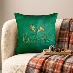 Green Silk Decorative Throw Pillow Cover - Ho Ho Cheer