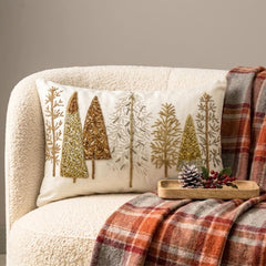 White & Gold Silk Decorative Lumbar Pillow Cover - Gold Starry Fir