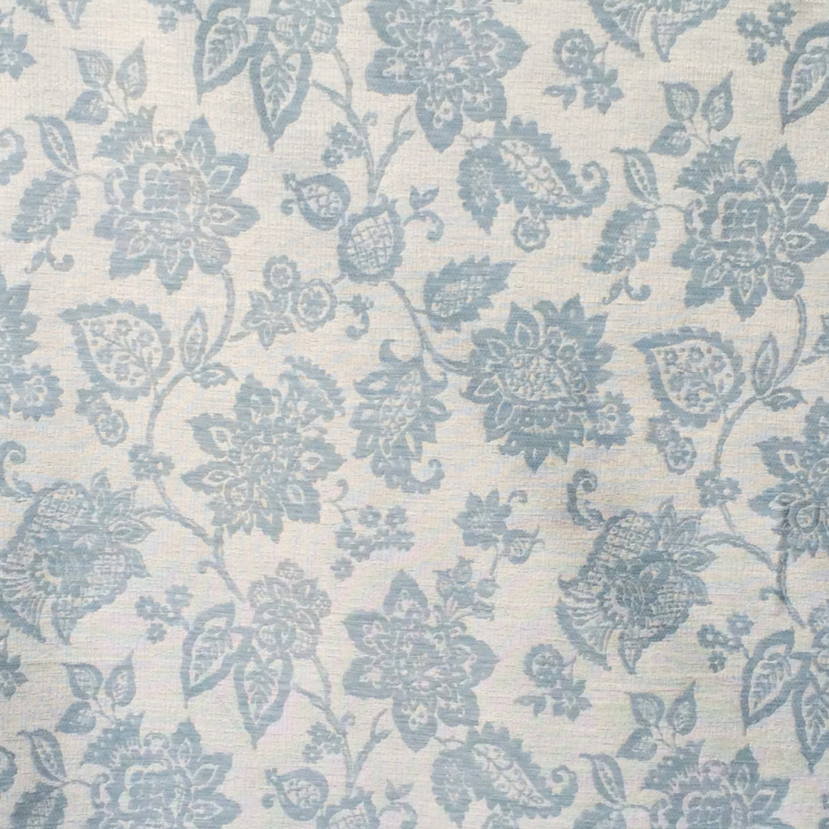 Teal Blue Flowers Linen Fabric By The Yard
