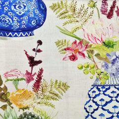 Cobalt Blue Flower Vase Cotton Fabric By The Yard