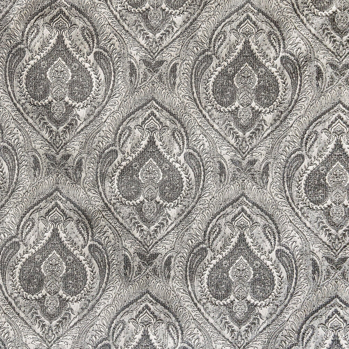 Grey And Cream Jacquard Velvet Fabric By The Yard