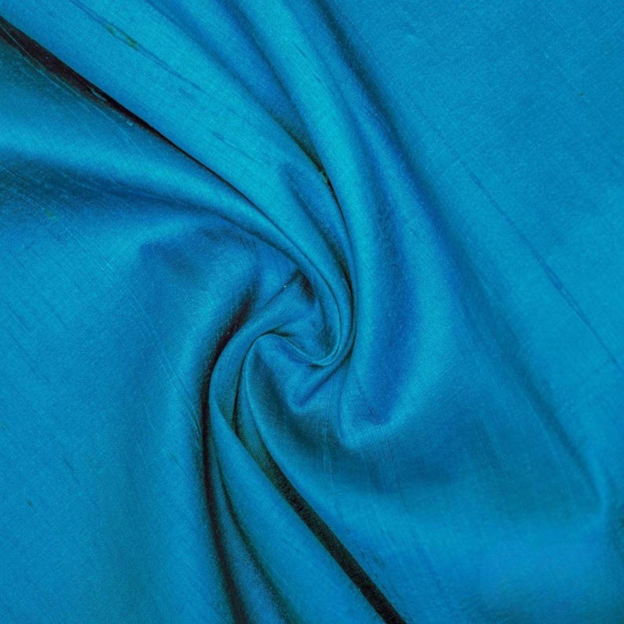 Turquoise Blue 100% Pure Silk Fabric By The Yard