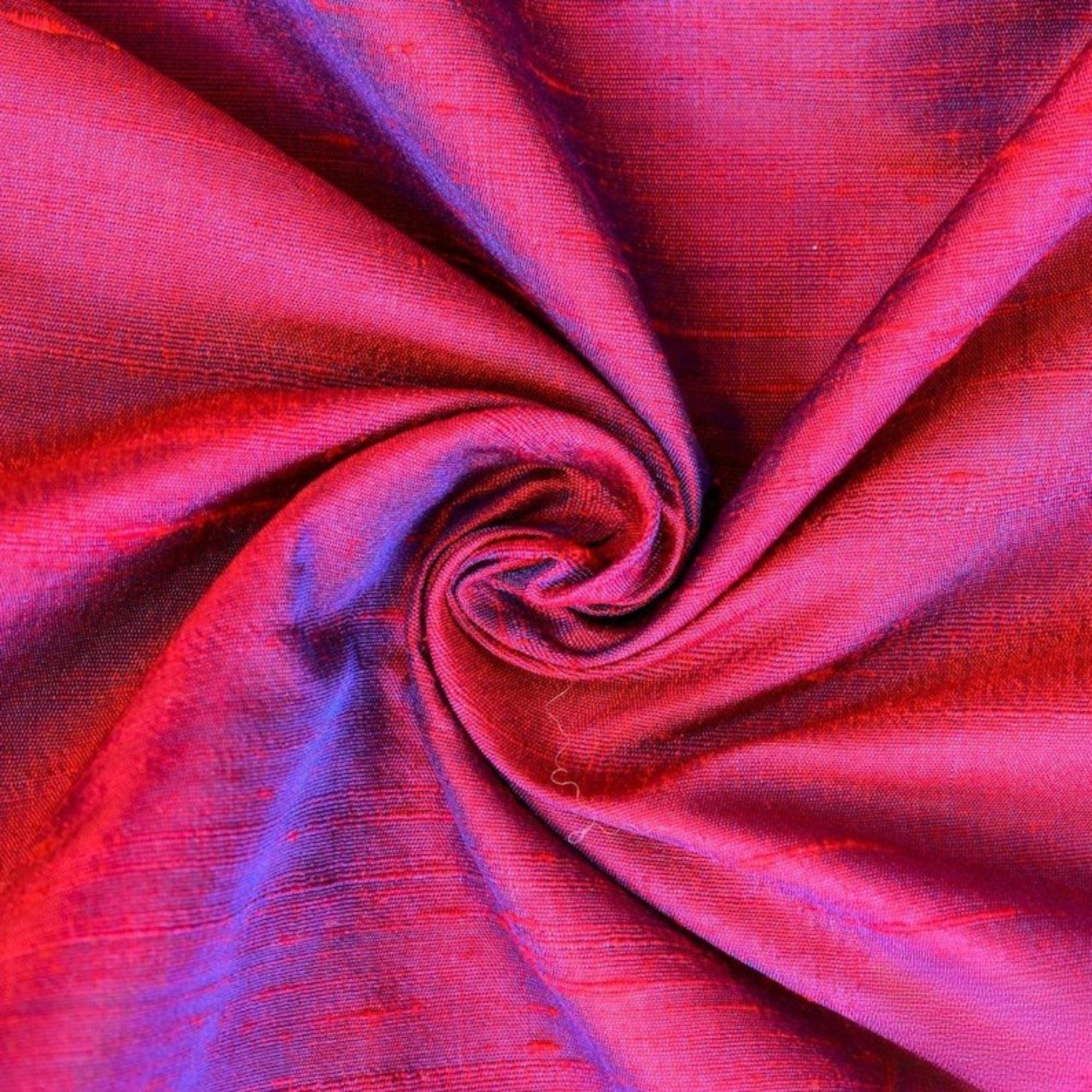 Red, Ink Blue Silk Dupioni Fabric By The Yard