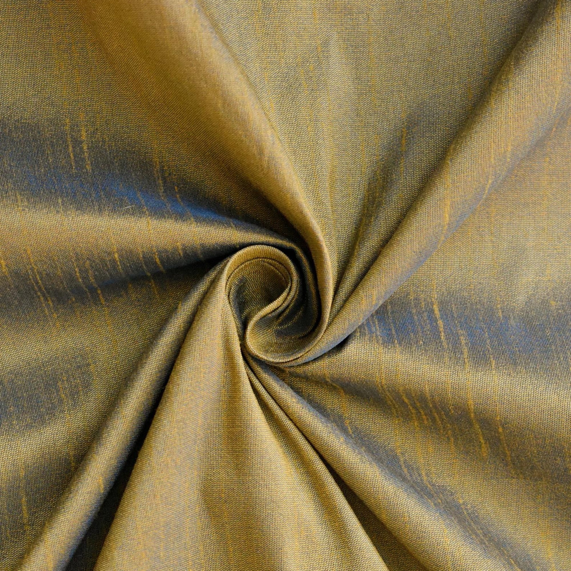Gold And Turquoise Blue Faux Silk Fabric By The Yard
