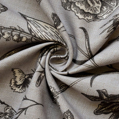 Vintage Botanical Floral Print Sketch Flowers on Neutral Black Cotton Linen Fabric by the Yard