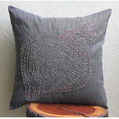 Night Sea Shell - Charcoal Gray Art Silk Throw Pillow Cover