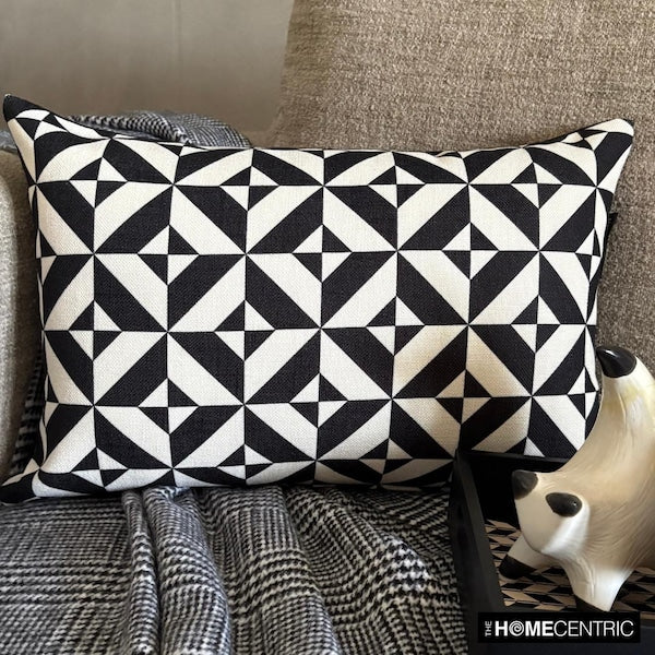 Black And White Cotton  Lumbar Pillow Cover - Mono Shadow