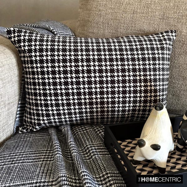 Black And White Cotton  Lumbar Pillow Cover - Monochrome Hound