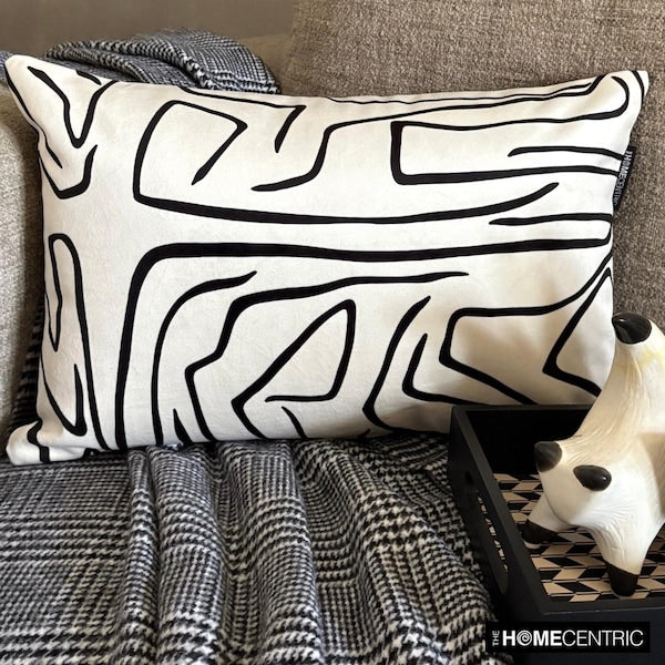 Black And White Cotton  Lumbar Pillow Cover - Abstract Mirage