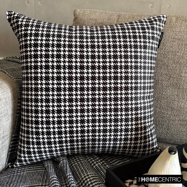 Black And White Cotton Throw Pillow Cover - Checkmate Hound