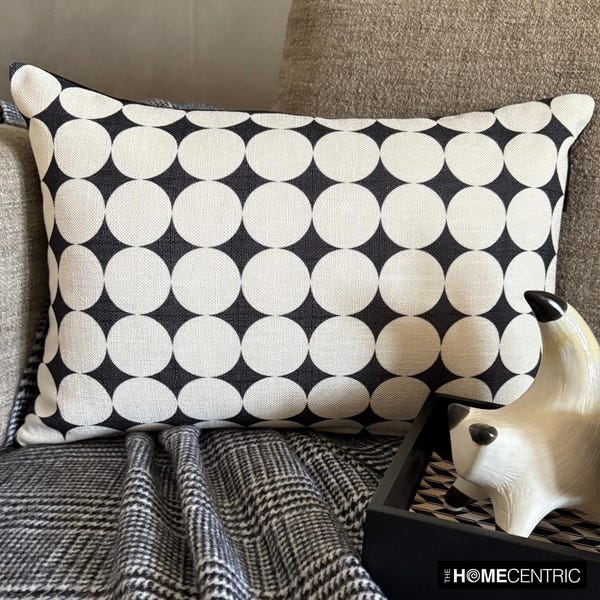 Black And White Cotton  Lumbar Pillow Cover - Mono Sphere