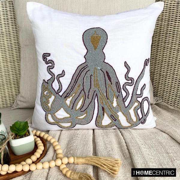 Gray Cotton Linen Throw Pillow Cover - Grey Squid