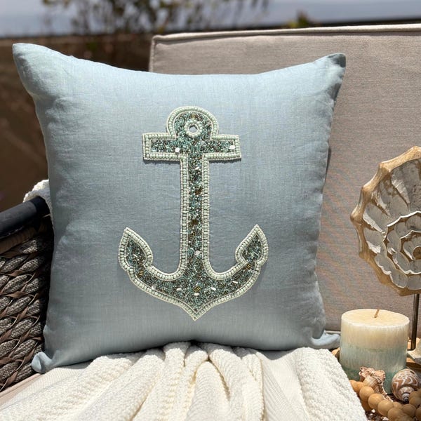 Dull Blue Linen Throw Pillow Cover - Lost Anchor