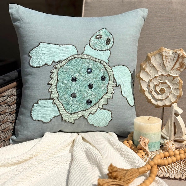Dull Blue Linen Throw Pillow Cover - Turtle Dove