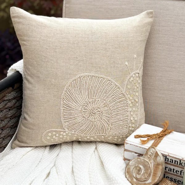 Natural Beige Cotton Linen Throw Pillow Cover - Snail Pearls