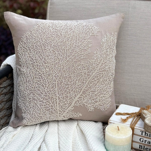 Mocha Cotton Linen Throw Pillow Cover - Pearl Shrub