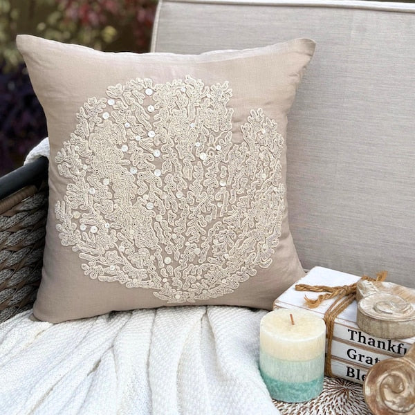 Mocha Cotton Linen Throw Pillow Cover - Pearl Weeds