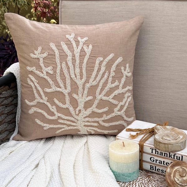 Mocha Cotton Linen Throw Pillow Cover - Sea Shrub