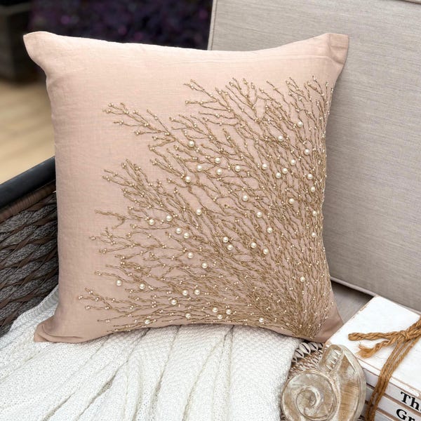 Beige Cotton Linen Throw Pillow Cover - Jute Drought