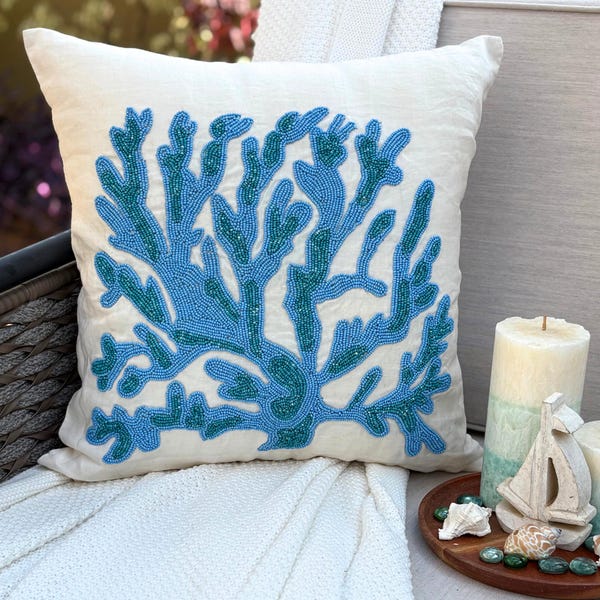 Blue Linen Throw Pillow Cover - Seaweed Breeze