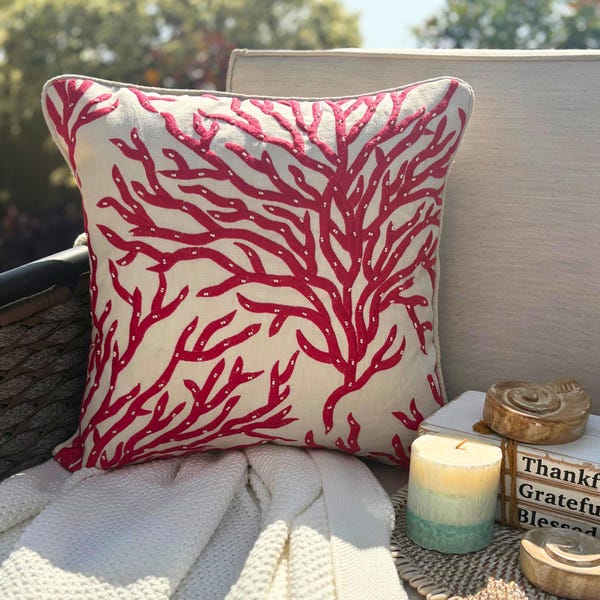 Peach Linen Throw Pillow Cover - Coraline